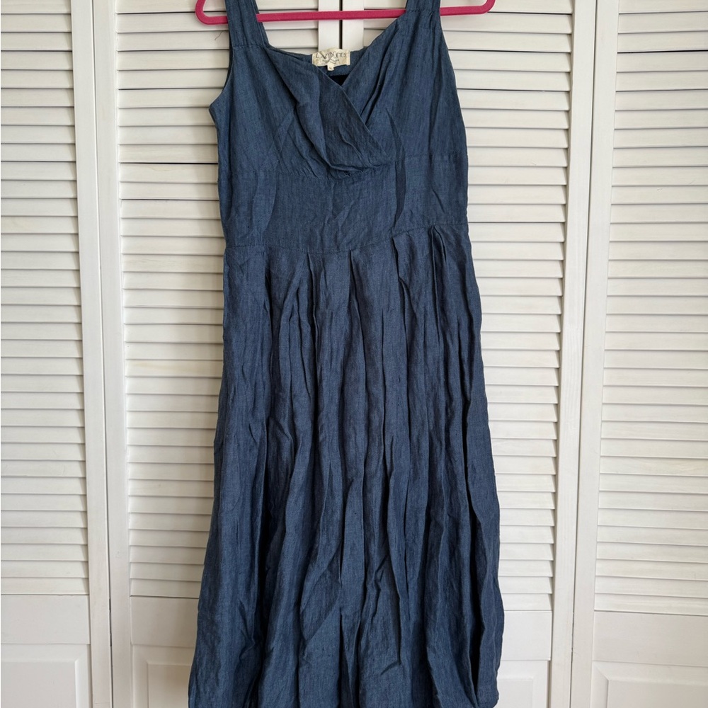Lazybones "Alice" Sundress • 100% Linen • Blue Chambray • Size M